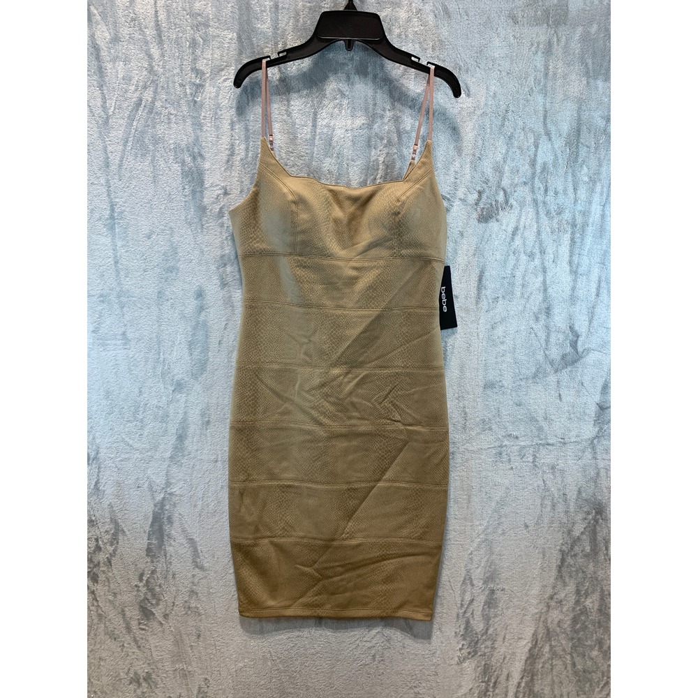 Bebe Womens Tan Snakeskin Print Bandage Bodycon Midi Dress NWT Size M